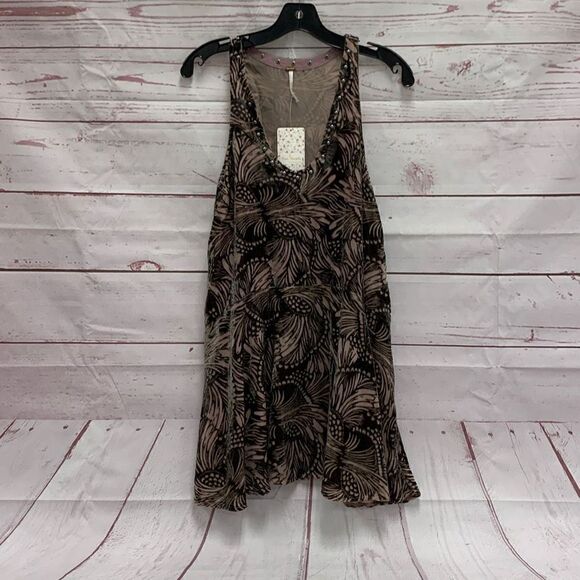 Free People Tunic Mini Dress Ellie Burnout Velvet Tan Brown Women’s XS NWT - Picture 1 of 7